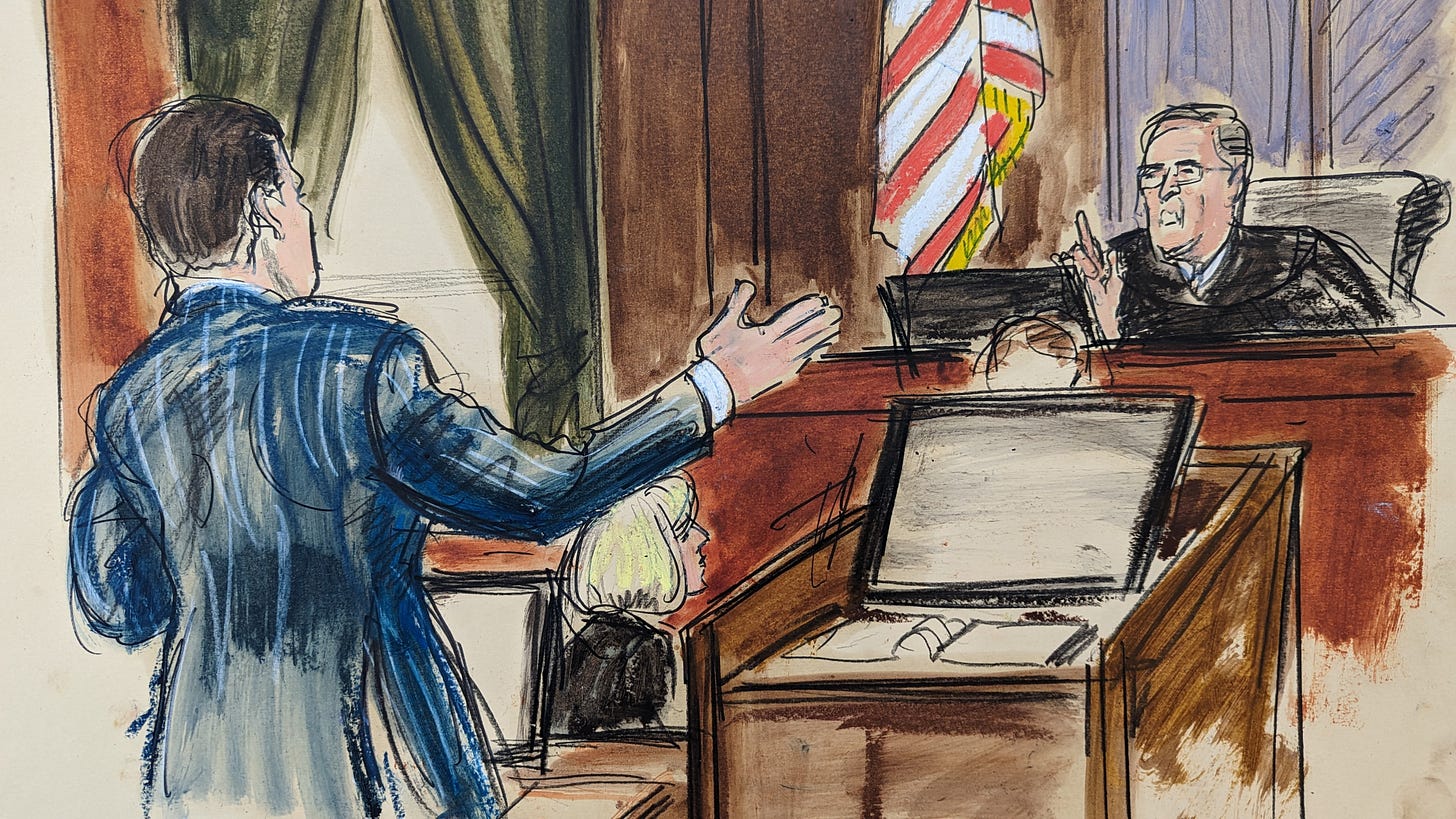 Tacopina
                        and Judge Kaplan in Carrol v Trump courtesy
                        Elizabeth Wiliams