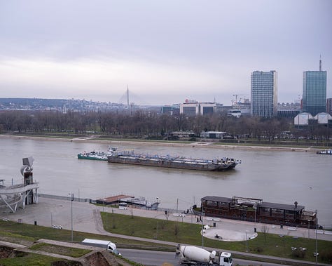 Views of the Danube and Sava Rivers and the city. 