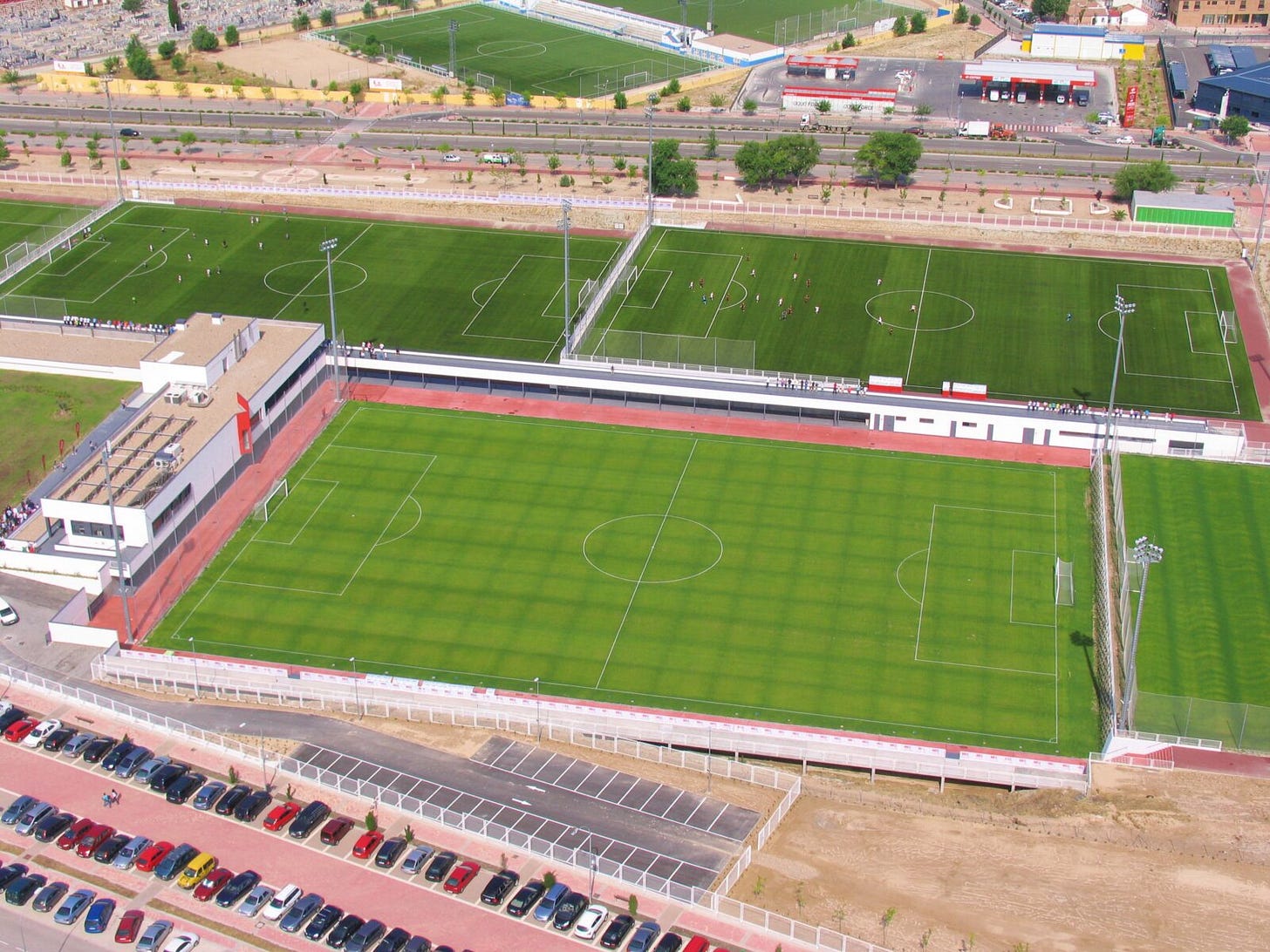 Vista aérea de la Ciudad deportiva del Rayo Vallecano, donde el Rayo Femenino y Valeria pasarán las vacaciones. Vallecas, Madrid.