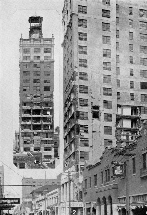 Damage done to the Meyer-Kiser building during the hurricane of 1926. Courtesy of the Lasseter family.