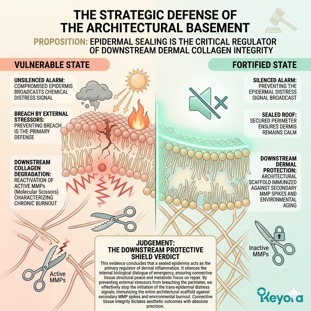 Systemic Regulator silencing the Epidermal Distress Signal and preventing secondary MMP spikes to ensure Downstream Protection of Collagen and structural sovereignty. Systemic Regulator silencing the Epidermal Distress Signal and preventing secondary MMP spikes to ensure Downstream Protection of Collagen and structural sovereignty.