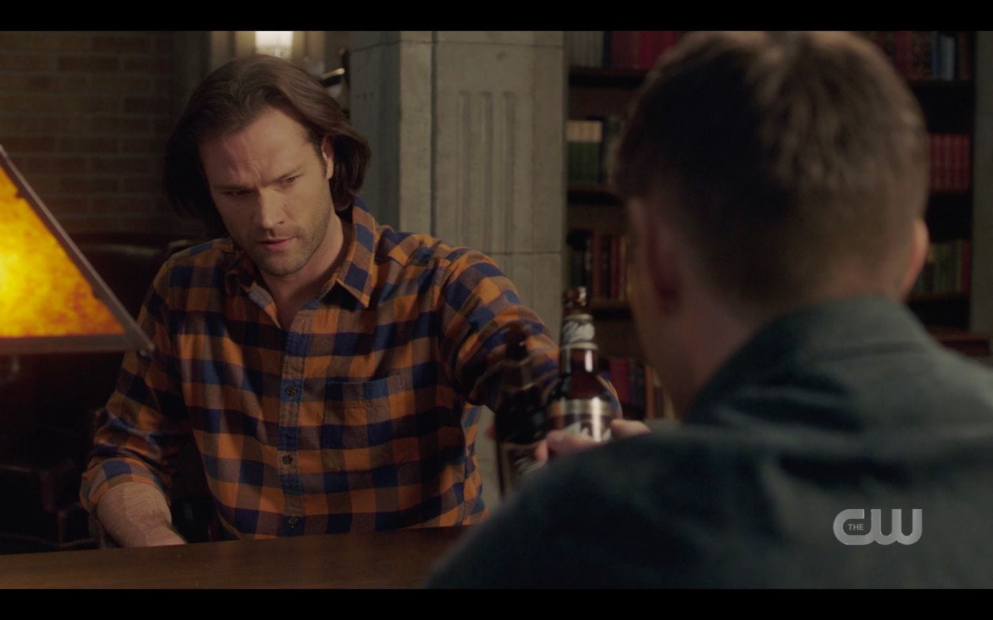 Sam Winchester drinking beer with Dean after return home SPN 14.18 Sam Winchester drinking beer with Dean after return home SPN 14.18