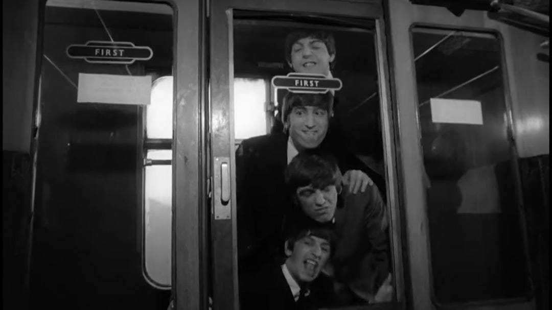 The Beatles messing about on a train (A Hard Day's Night, 1964) : r/beatles