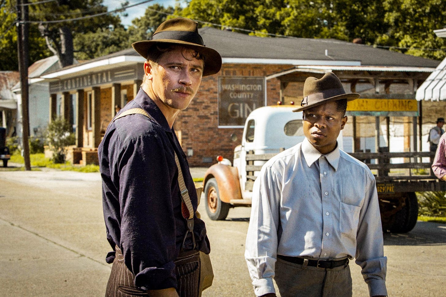 Garrett Hedlund and Jason Mitchell in the movie Mudbound