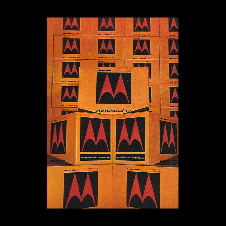 Motorola logo design 1955, Thomas Miller, Morton Goldsholl Associates, Logo HistoriesMotorola logo design 1955, Thomas Miller, Morton Goldsholl Associates, Logo Histories