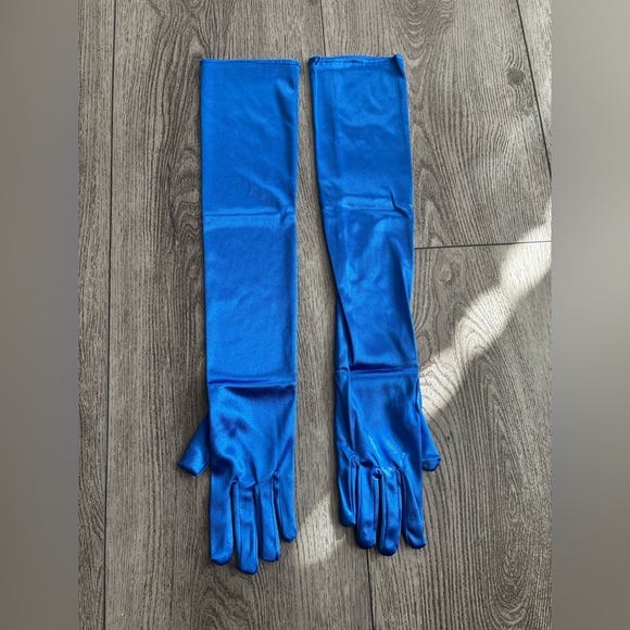 Elegant Blue Satin Opera Gloves - Picture 1 of 3