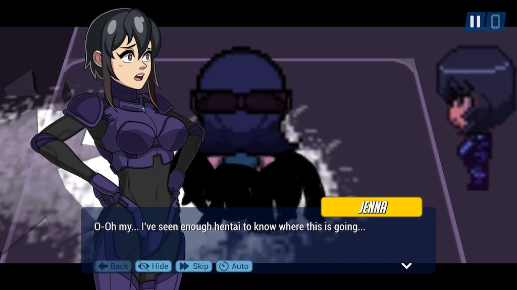 A girl is wrapped by tentacles on a floor with white stains while Jenna shockingly exclaims that she has seen enough hentai to know where this is going