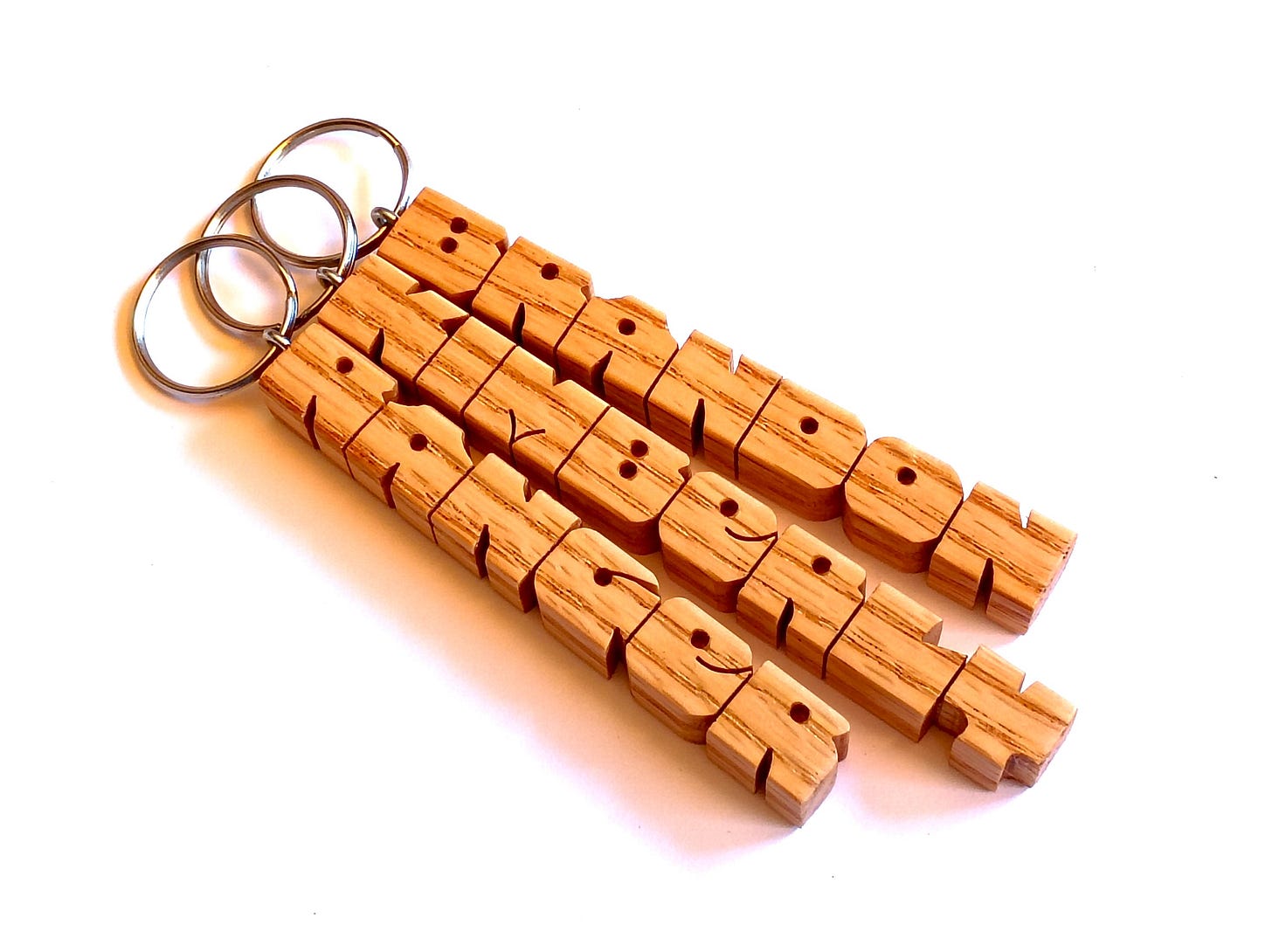 Oak wood name keychains, Ranger, Kimberly and Brandon