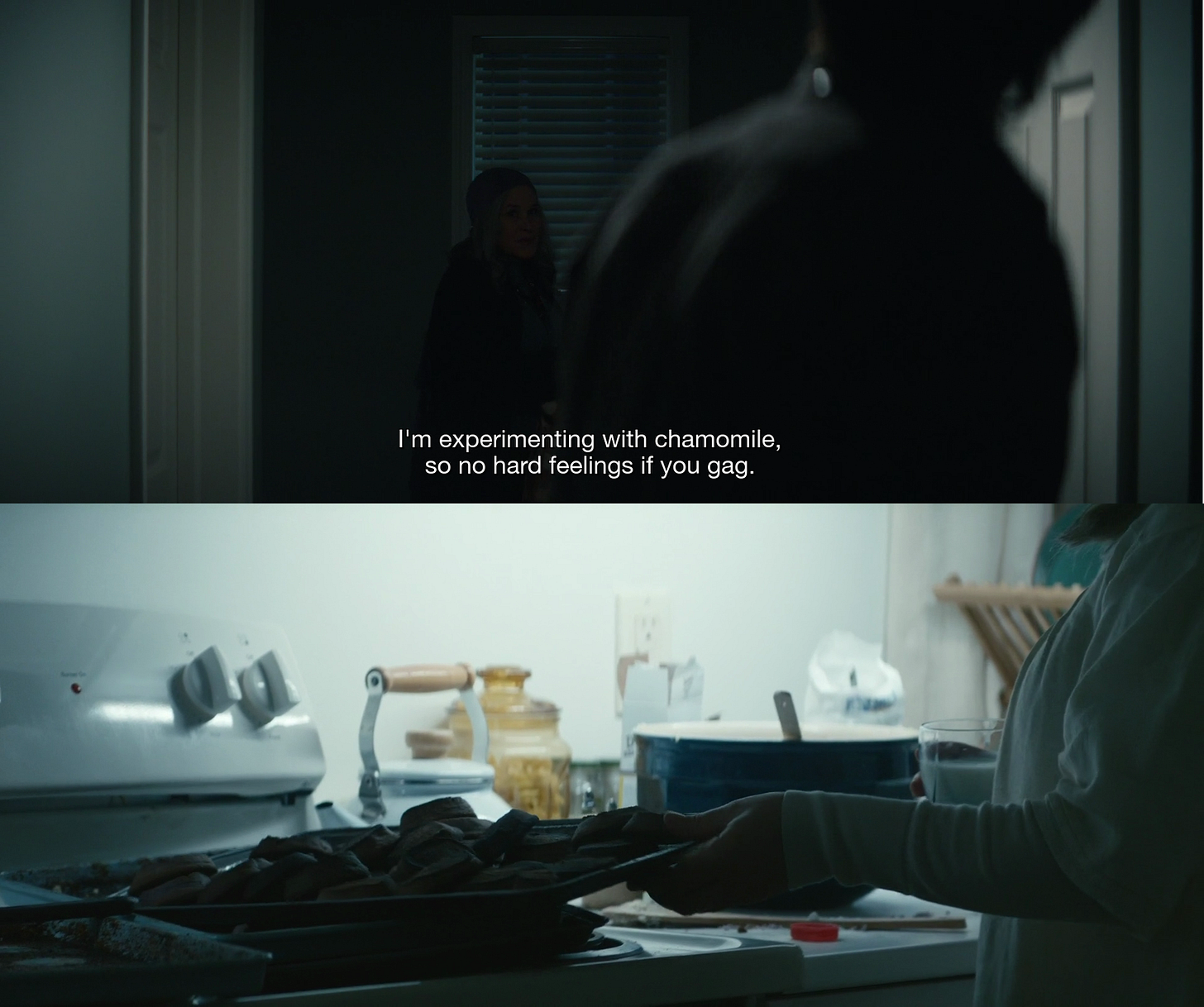 Harmony Cobel as Mrs Selvig joking about her chamomile cookies with Mark, and then in another scene, we see her stove counter and the heap of cookies she made Harmony Cobel as Mrs Selvig joking about her chamomile cookies with Mark, and then in another scene, we see her stove counter and the heap of cookies she made