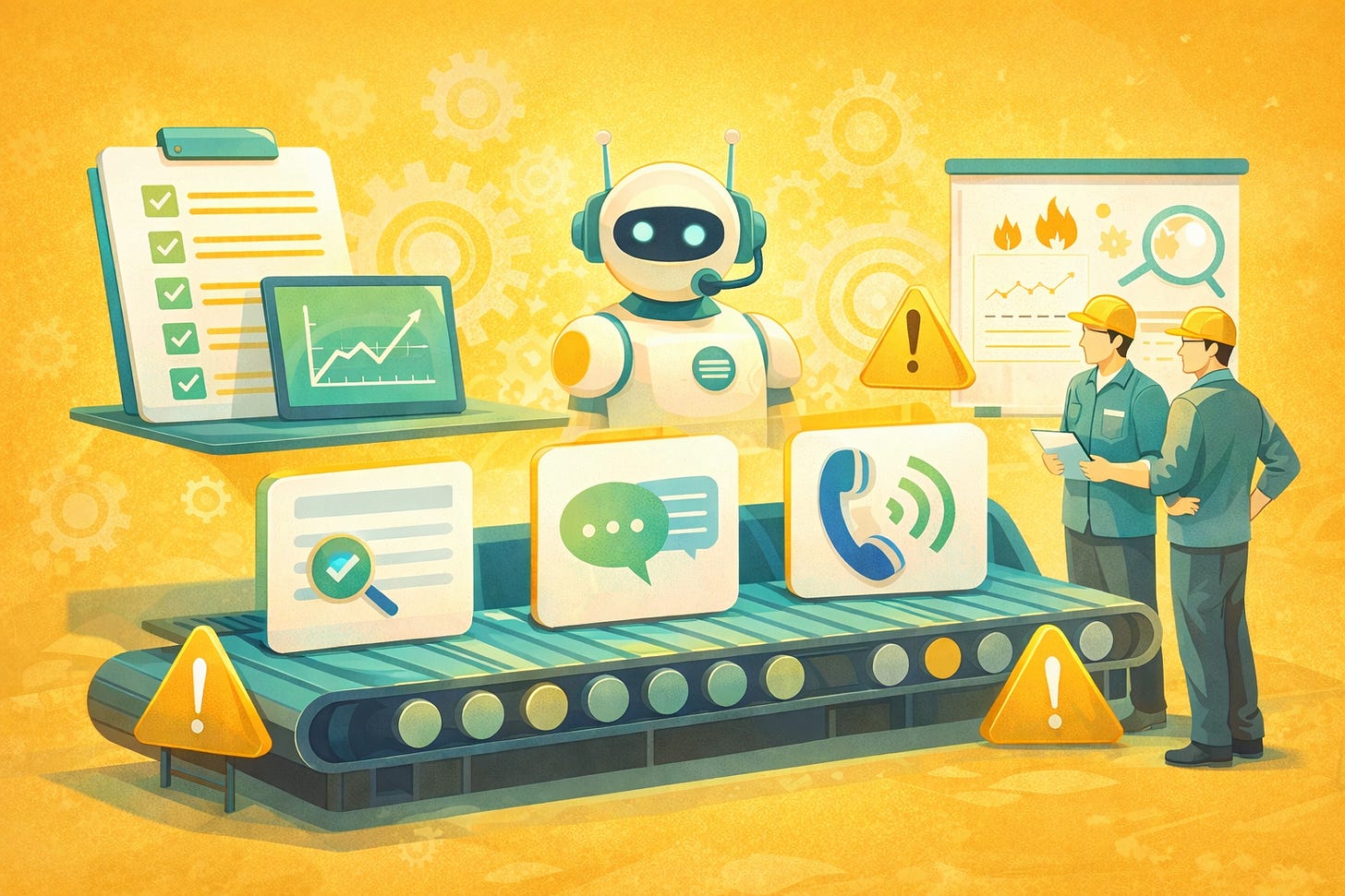 Fun image of a computer-human production line.