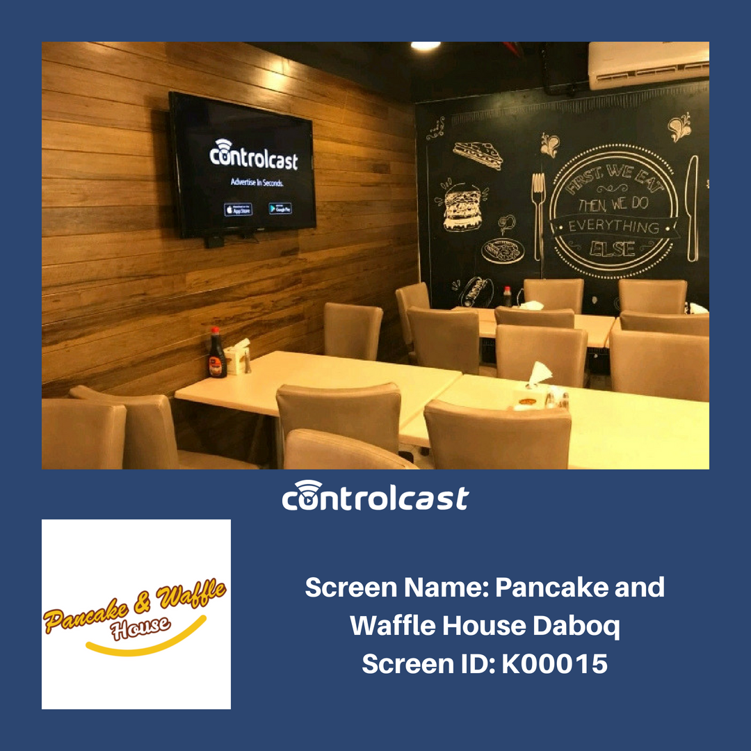 One of our screens at Pancake and Waffle House restaurant
