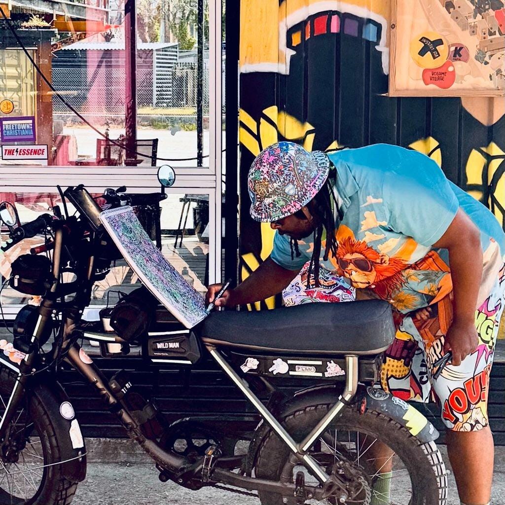 FatbikeHero creating Human-made art using his Fatbike as Easel. Captured by Christina Gob at Godsbanen in Aarhus Kommune.