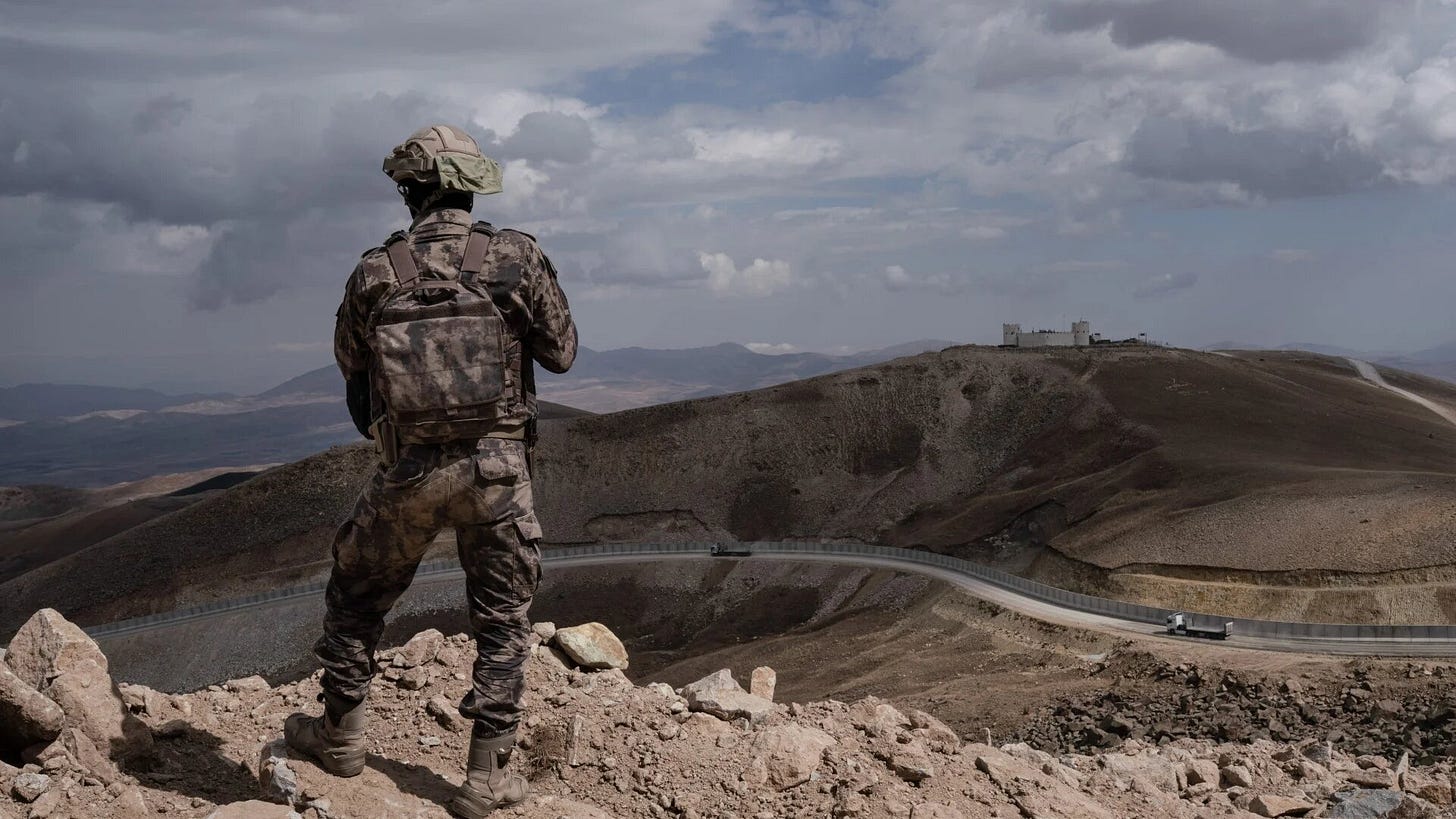 A Turkish soldier stands alert along the Iranian-Turkish border in October 2021 (Alba Cambeiro/SOPA Images/Sipa USA via Reuters)