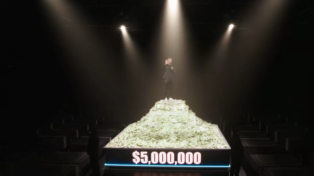 Mr Beast on a pile of 5 million dollars