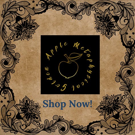 Logos promoting Golden Apple Metaphysical shop and Patreon, and the Spirited Witch Patreon