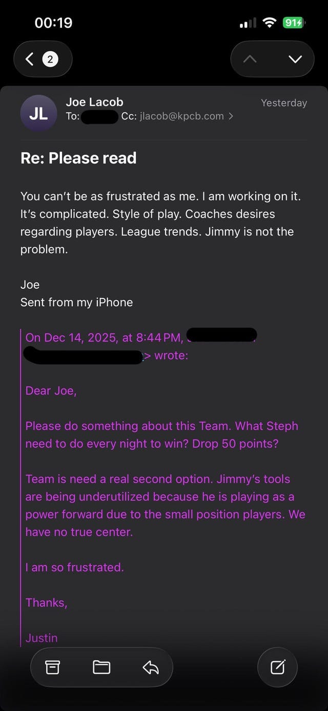 r/warriors - Emailed Joe Lacob r/warriors - Emailed Joe Lacob