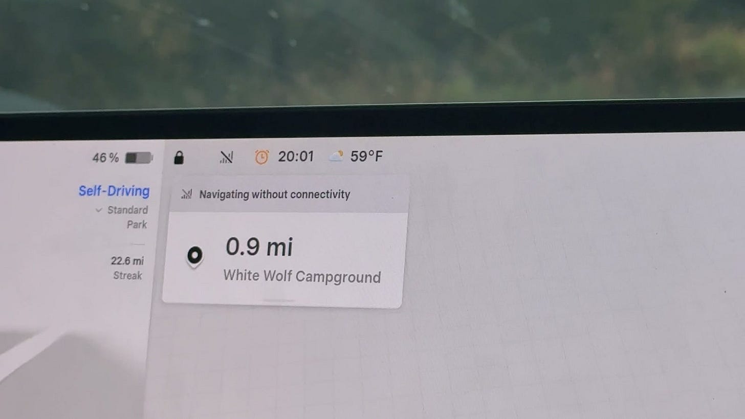 Tesla Full Self-Driving navigation near Yosemite