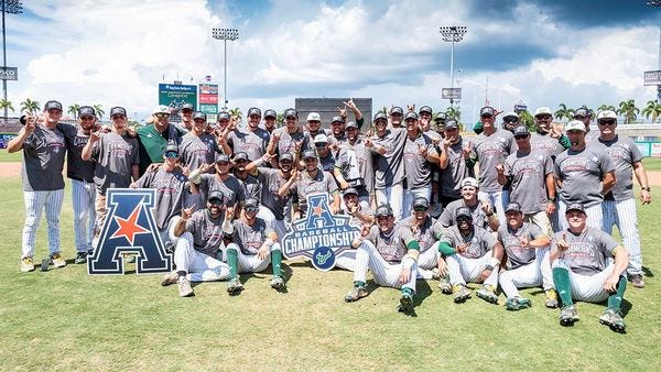 USF baseball celebrates their win over UCF in the AAC Championship game. (Photo: USFBulls.com) USF baseball celebrates their win over UCF in the AAC Championship game. (Photo: USFBulls.com)