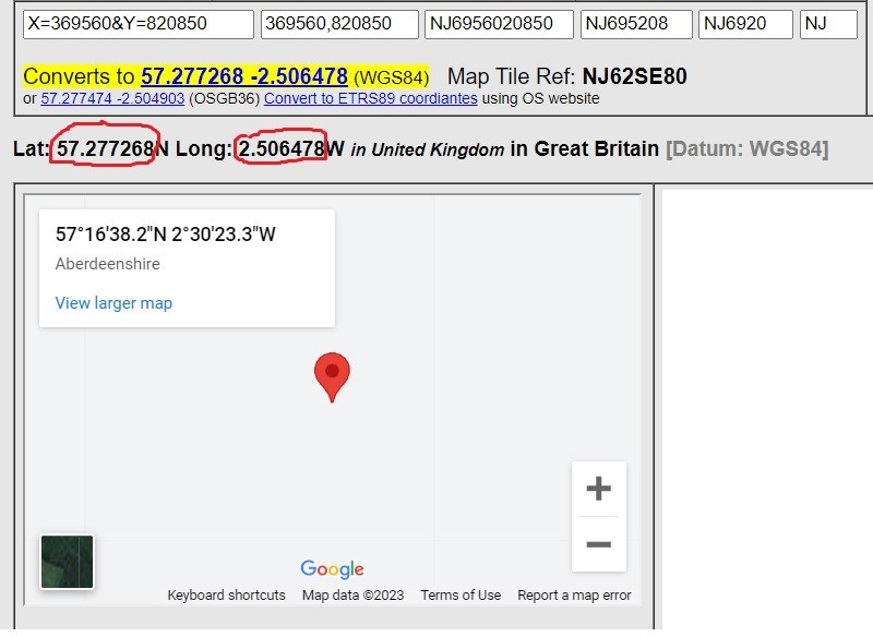 Screenshot of co-ordinate converter showing where to find the lat/long co-ordinates for your map Screenshot of co-ordinate converter showing where to find the lat/long co-ordinates for your map