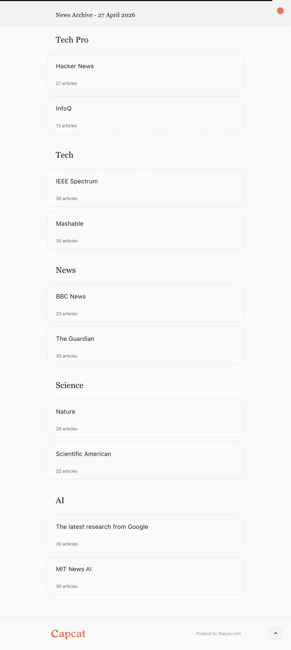 Capcat HTML Output - Index view (light theme)