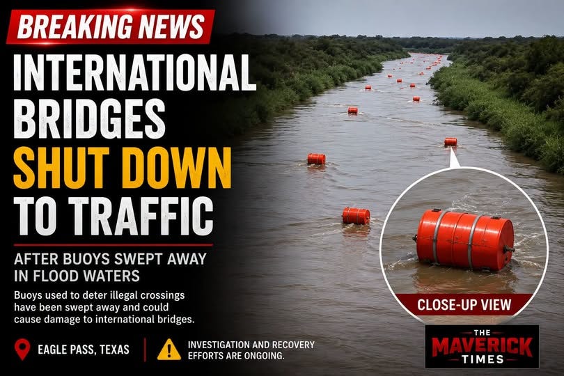 International Bridges between Eagle Pass, Texas, and Piedras Negras, Mexico, were temporarily closed as a precaution until the big buoys that broke free from a floating river barrier passed under them (Maverick Times News graphic) International Bridges between Eagle Pass, Texas, and Piedras Negras, Mexico, were temporarily closed as a precaution until the big buoys that broke free from a floating river barrier passed under them (Maverick Times News graphic)