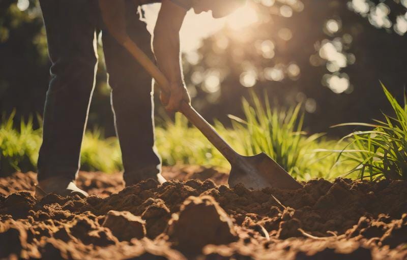 man digging with shovel