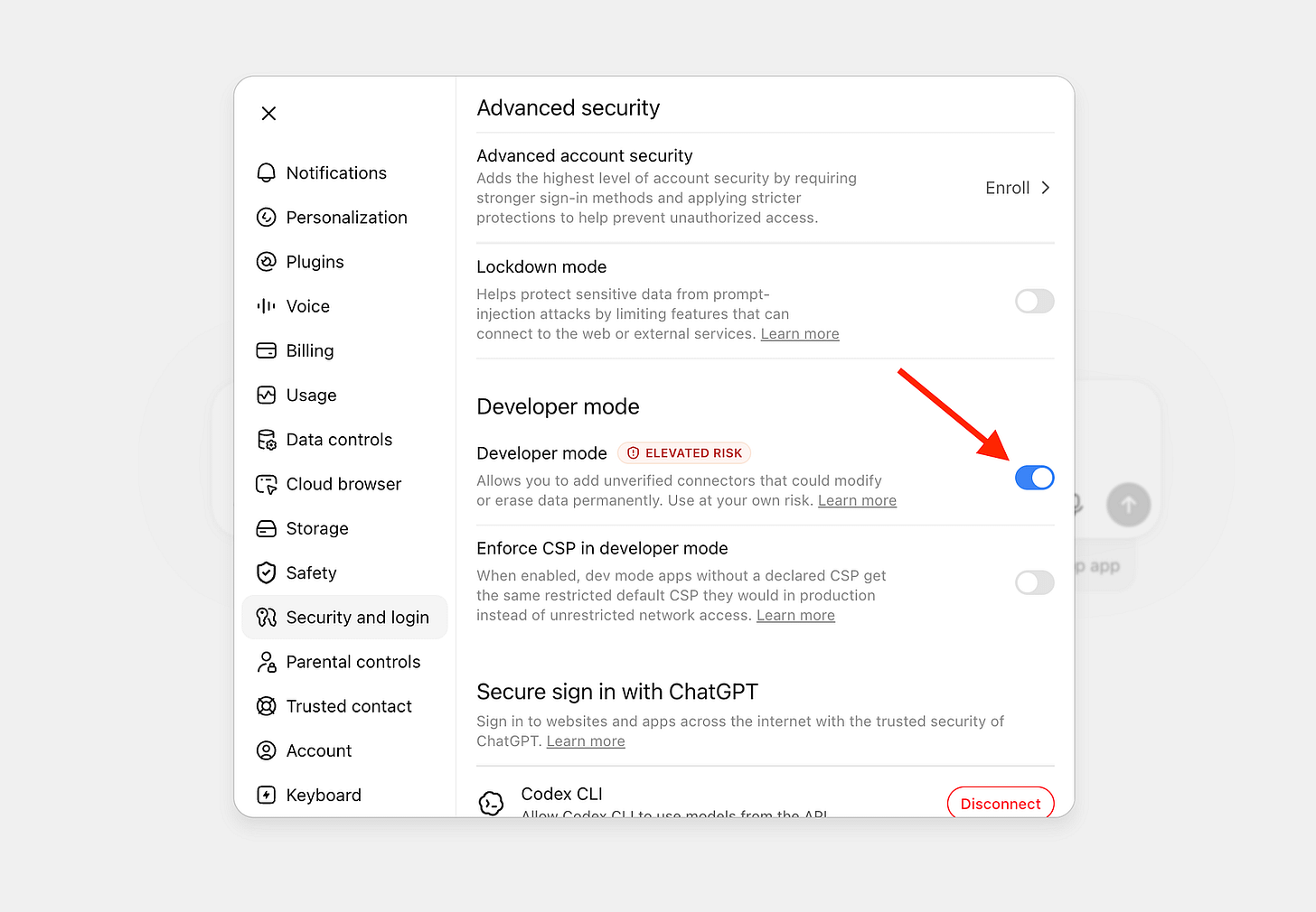 Turning on developer mode in ChatGPT Turning on developer mode in ChatGPT