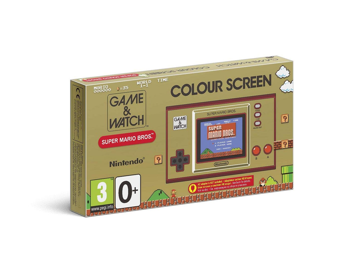 Render of the golden Game & Watch's box on a white background.