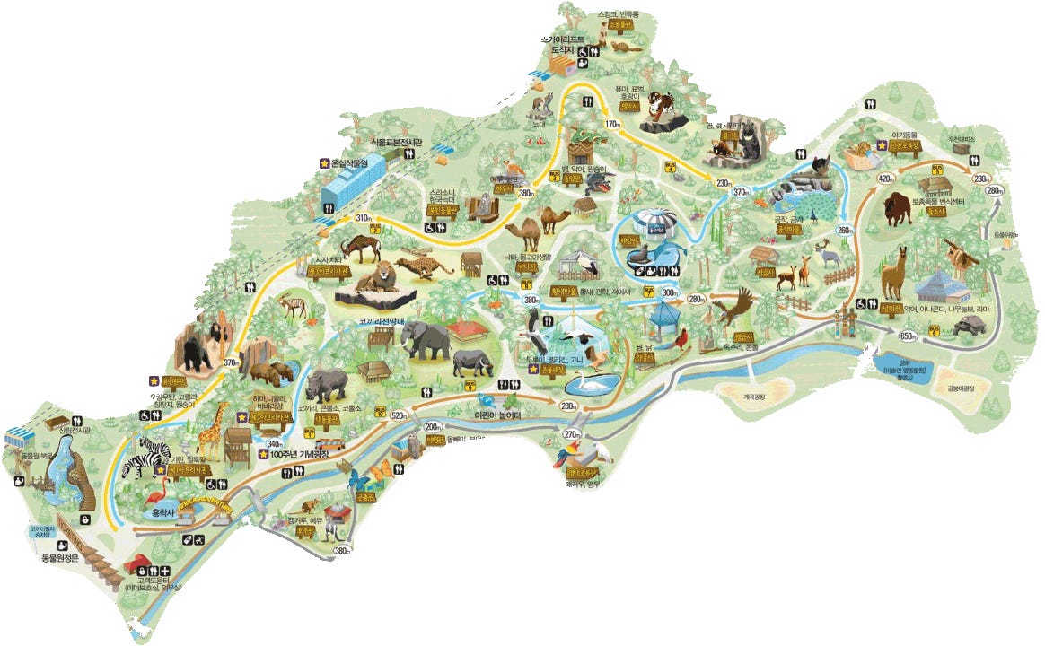 The map of Seoul Grand Park Zoo in Seoul, South Korea The map of Seoul Grand Park Zoo in Seoul, South Korea