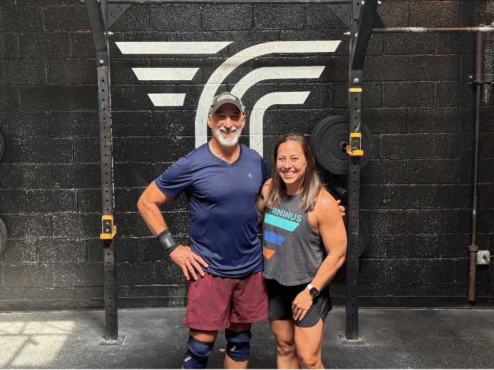 Two smiling gym partners. Two smiling gym partners.