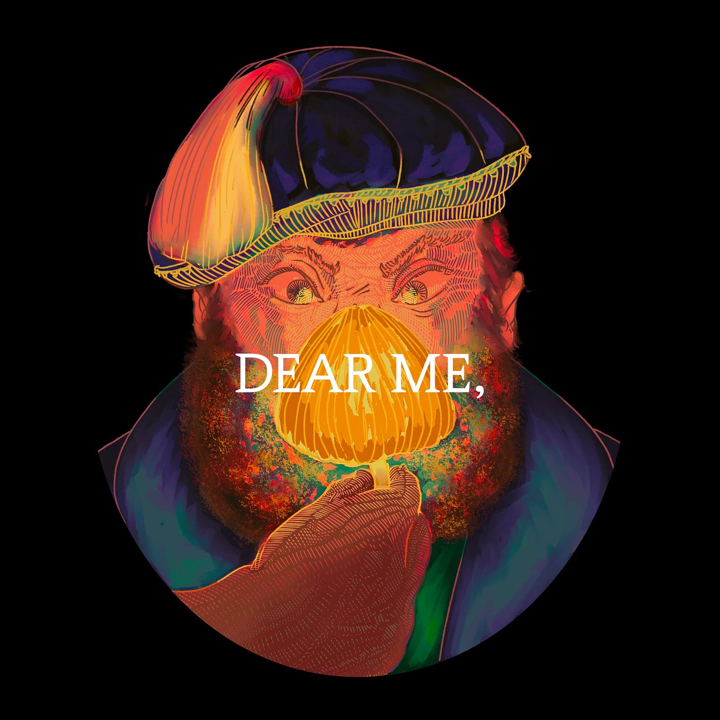 the wizard jenkins with a mushroom; captioned: dear me.