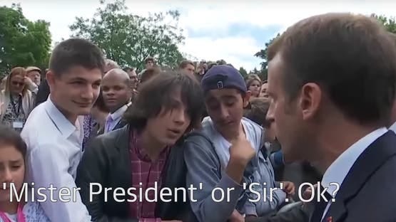 WATCH: French President Emmanuel Macron scolds teen for calling him 'Manu' WATCH: French President Emmanuel Macron scolds teen for calling him 'Manu'