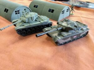 Metal Centurion Mk 3 tank, next to a plastic M46 Patton Metal Centurion Mk 3 tank, next to a plastic M46 Patton