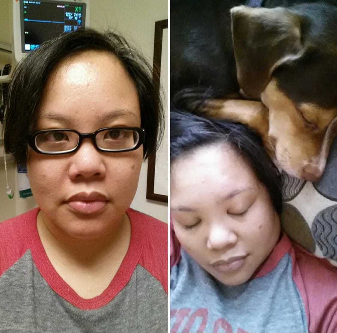 Selfie and me sleeping with my dog.