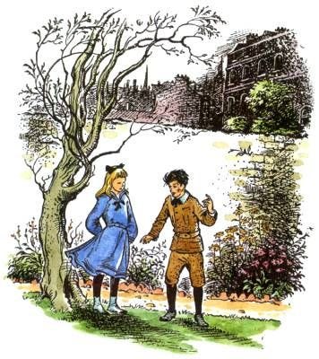 Digory and Polly in Digory’s backyard in Pauline Baynes’ original illustration. Digory and Polly in Digory’s backyard in Pauline Baynes’ original illustration.