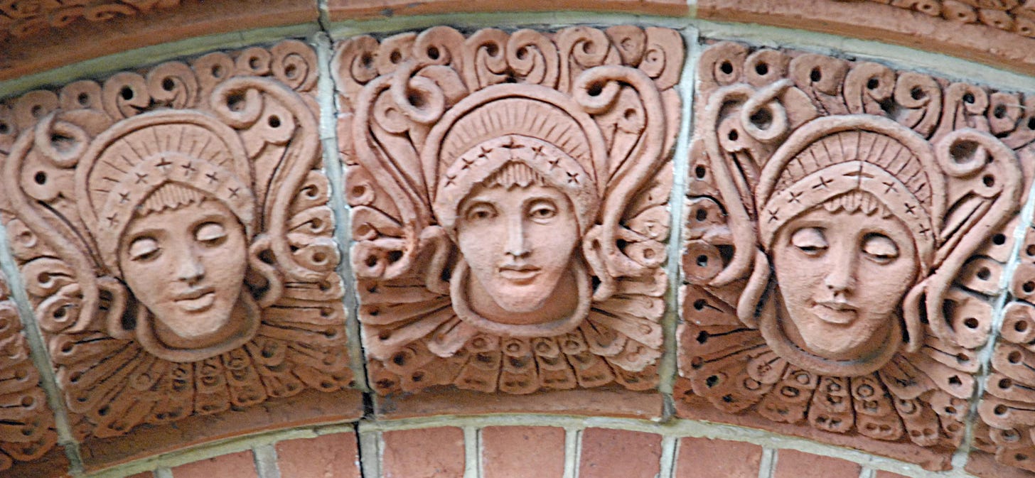 Watts Memorial Chapel door arch terracotta decoration