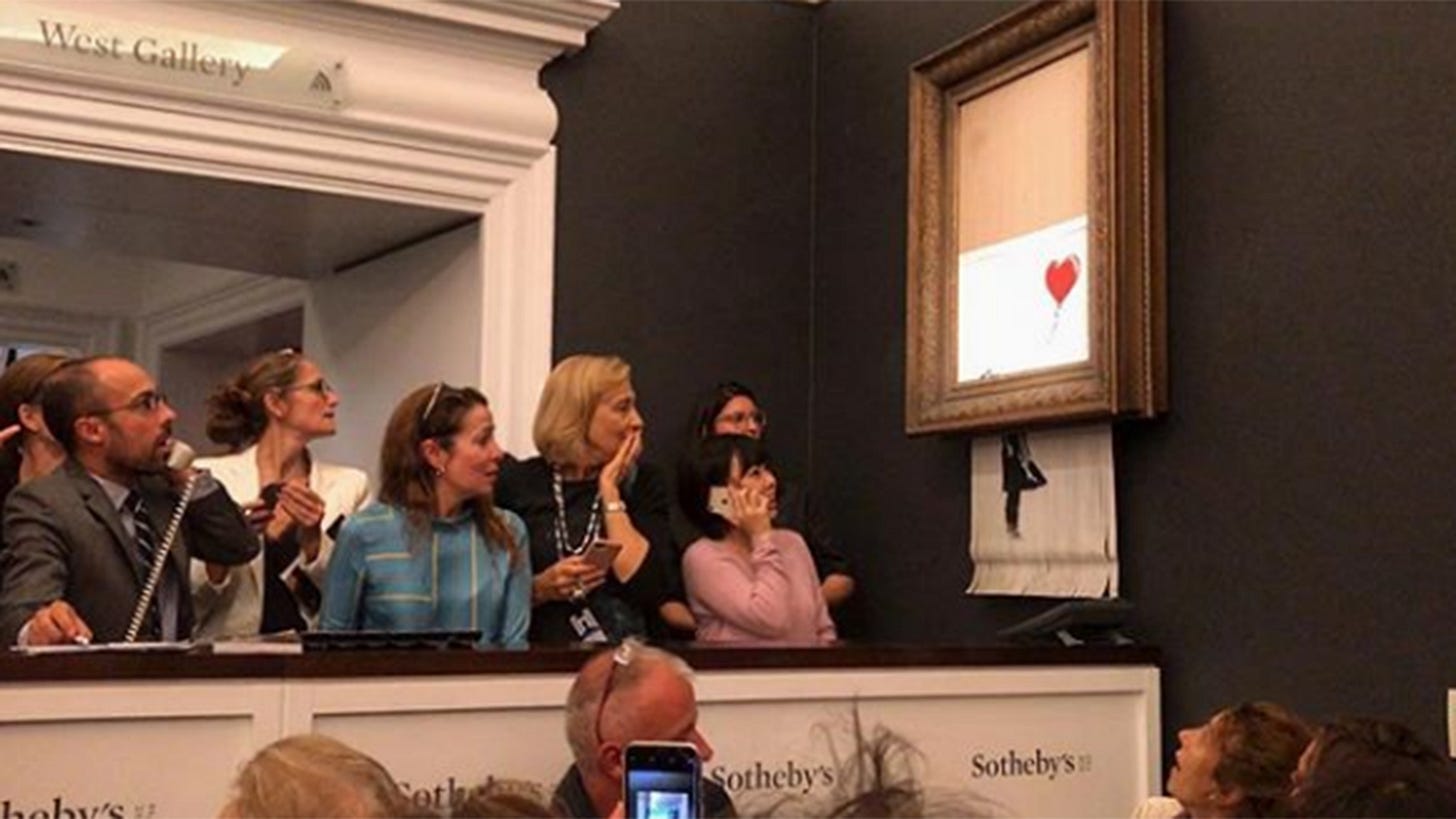 La autodestruida obra de arte de Banksy ahora vale más que la original -  Infobae