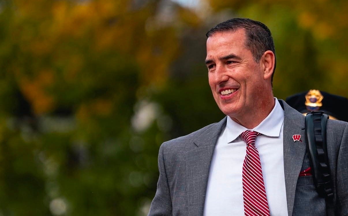 Wisconsin head coach Luke Fickell walks into Camp Randall Stadium before the Badgers’ game against Michigan State.
