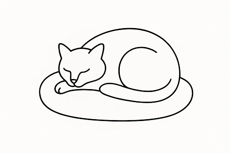 "Minimalist line art: a single unbroken black line forming a cat curled on a cushion, white background." - by GPT-4o, Imagne 4, and Seedream 3.0 image models