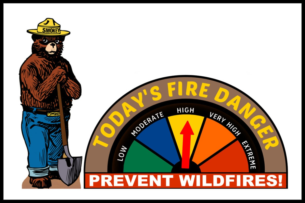 Smokey Bear Fire Danger Sign With Adjustable Dial Made in USA Limited Edition Officially Licensed U.S. Forest Service Rustic Log Cabin Lodge Smokey Bear Fire Danger Sign With Adjustable Dial Made in USA Limited Edition Officially Licensed U.S. Forest Service Rustic Log Cabin Lodge