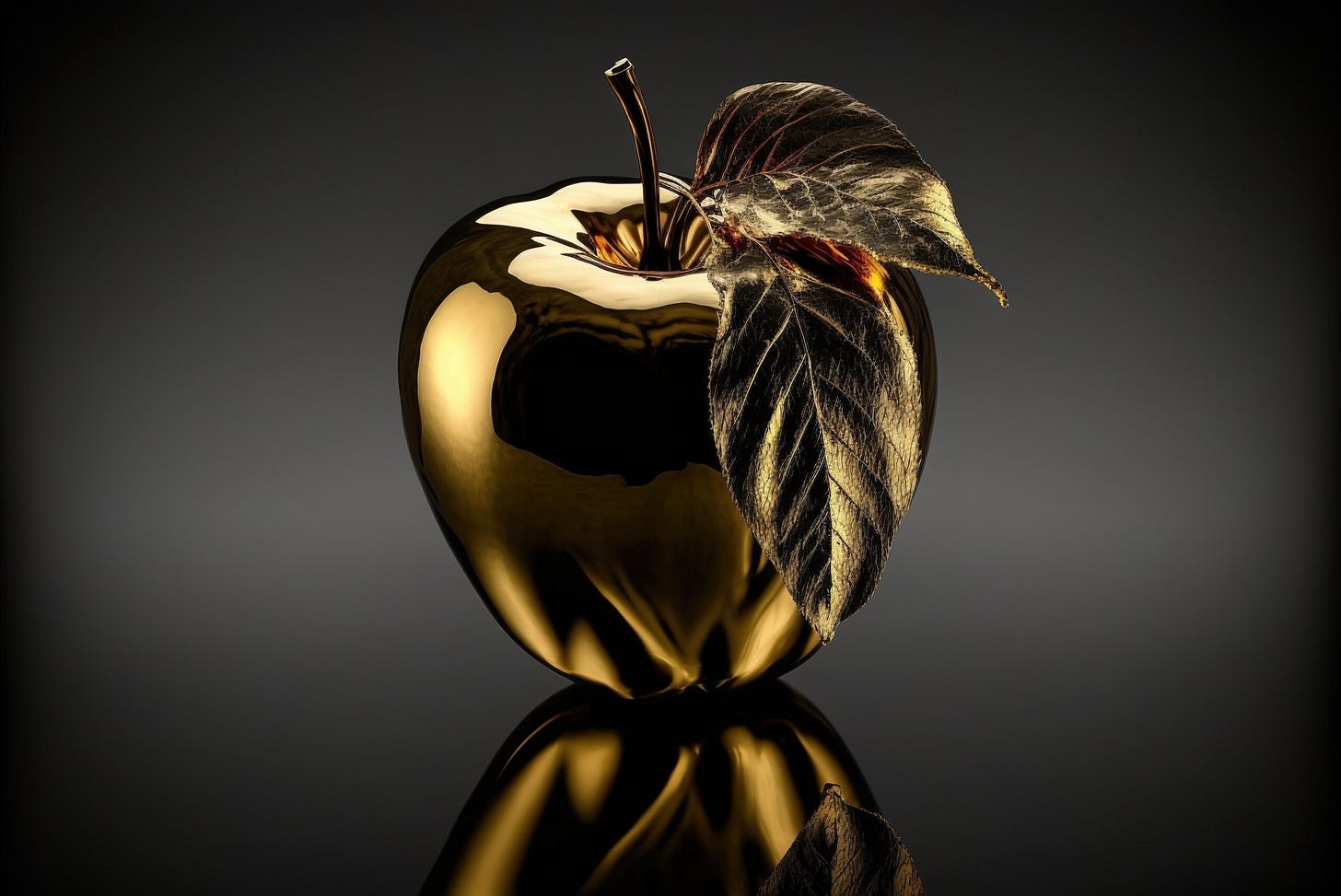 Golden apple on a black background created with Generative AI technology 