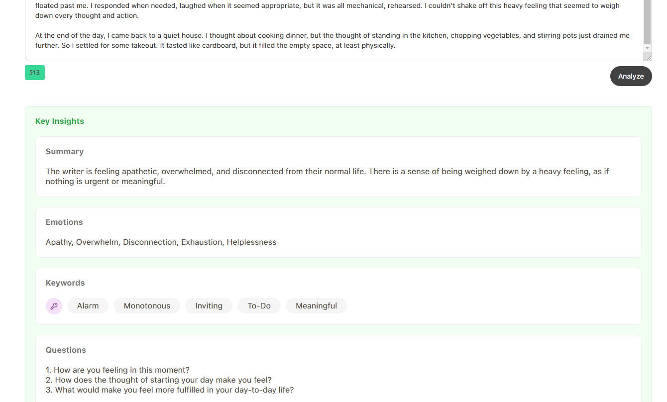 Journal entry summary provided by Mynd