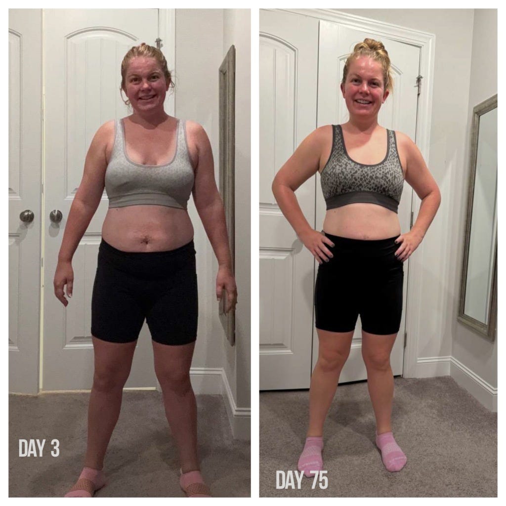 Side by side progress photo comparison.