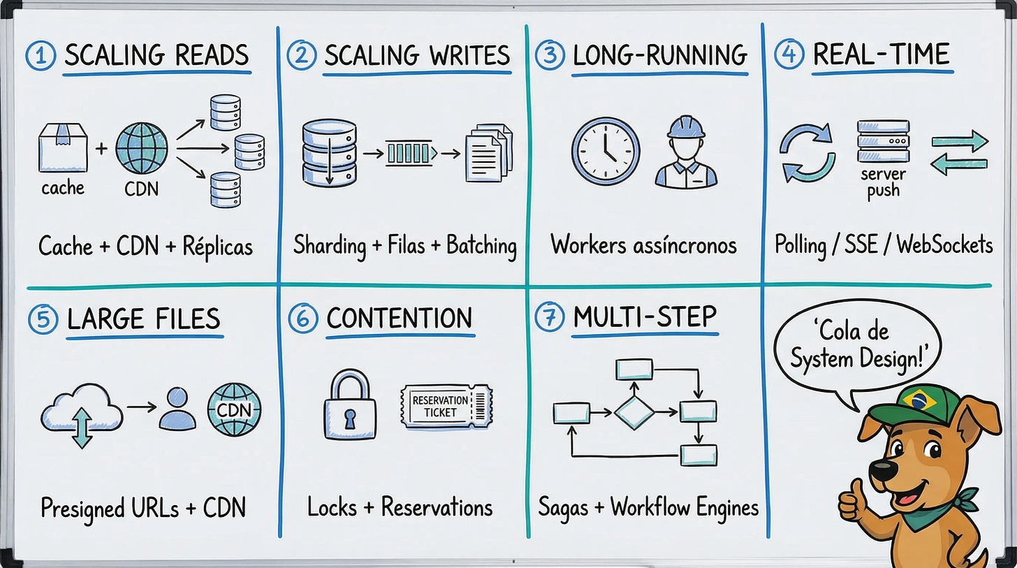 Cola de System Design: os 7 padrões em um quadro