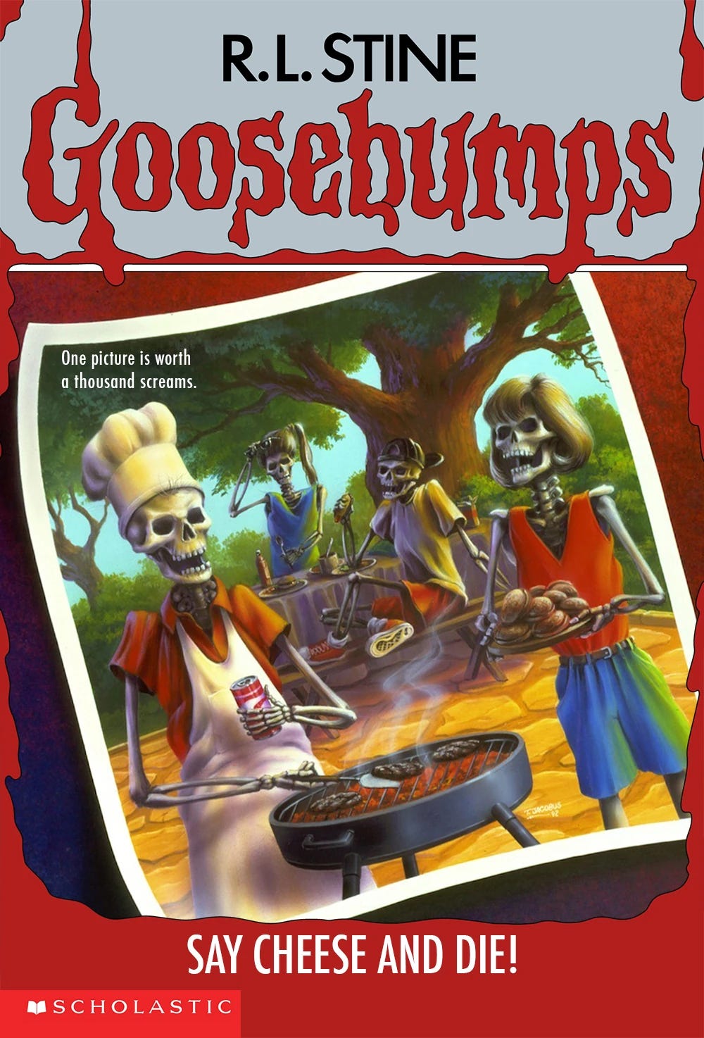 The cover of the Goosebumps book Say Cheese and Die! by R.L. Stine