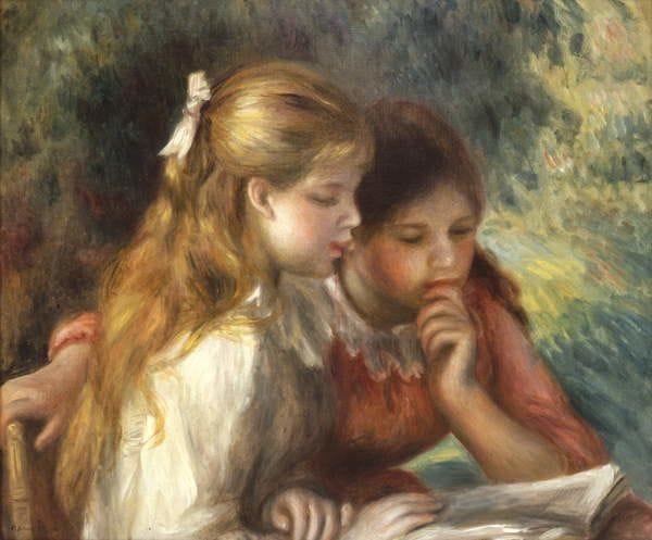 Pintura impressionista de Renoir retratando duas jovens lendo juntas, com expressão atenta e gesto de escuta mútua — imagem que simboliza o ideal de uma escrita empática, centrada no leitor.