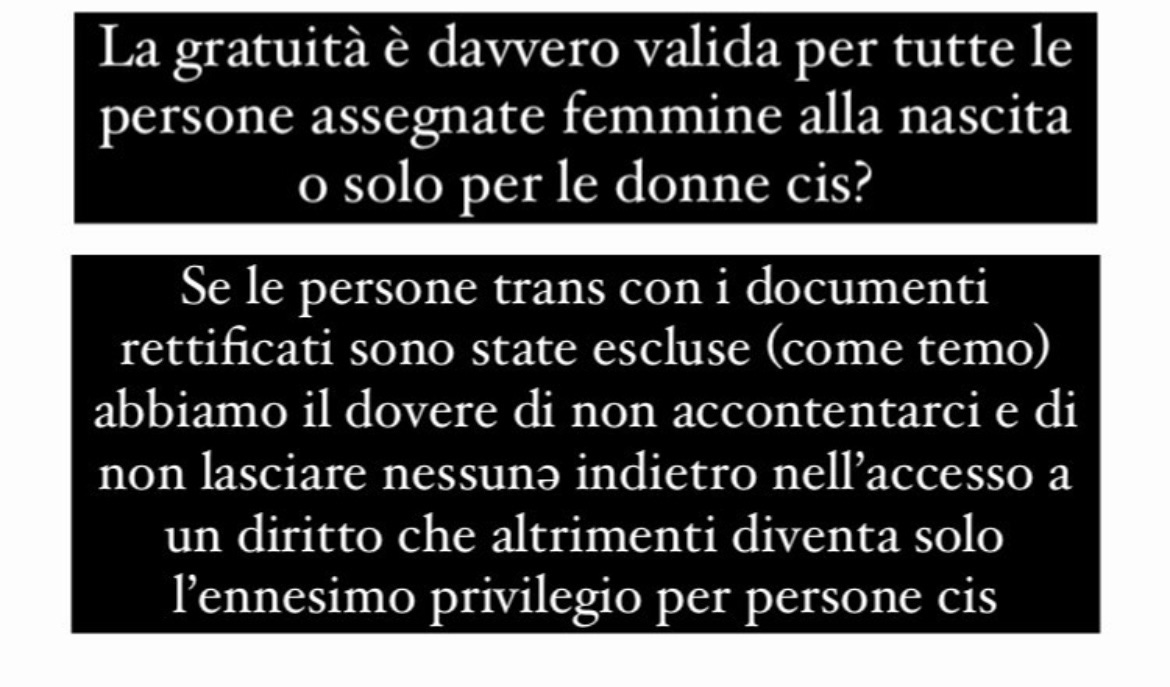 La gratuità sarà valida anche per i maschi trans che hanno fatto la rettifica dei documenti?