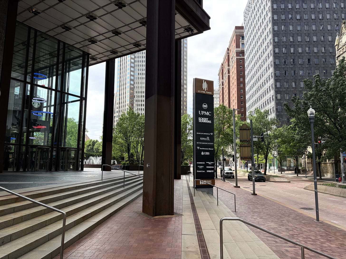 steel, beam, stairs, glass, buildings, sidewalks, cars