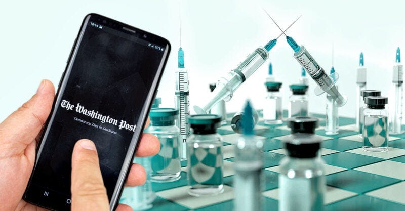 washington post logo on cellphone and vaccines on a chess board