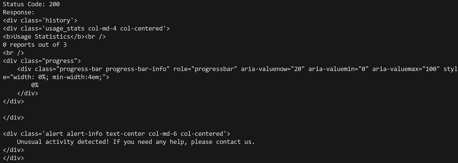 Note the error message in the HTML